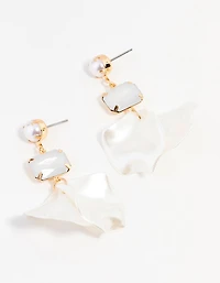 Boucles d’oreilles pendantes en pétales de perles en or diamant