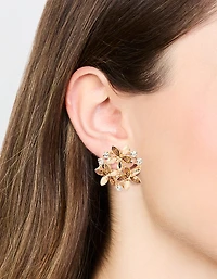 Gold Diamante Flower Cluster  Stud Earrings