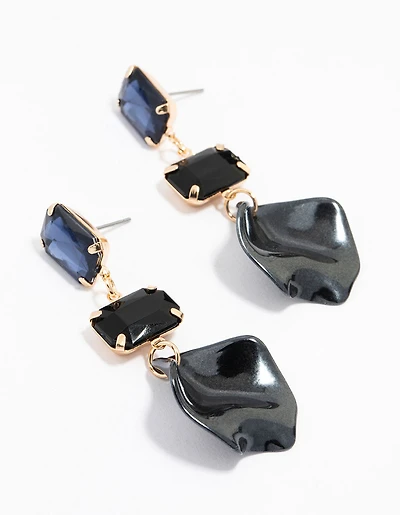 Boucles d’oreilles pendantes en pétales de perle noire en or Diamante