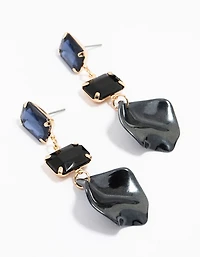 Boucles d’oreilles pendantes en pétales de perle noire en or Diamante