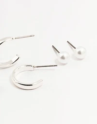 Silver Pearl Stud & Hoop Earrings 3-Pack