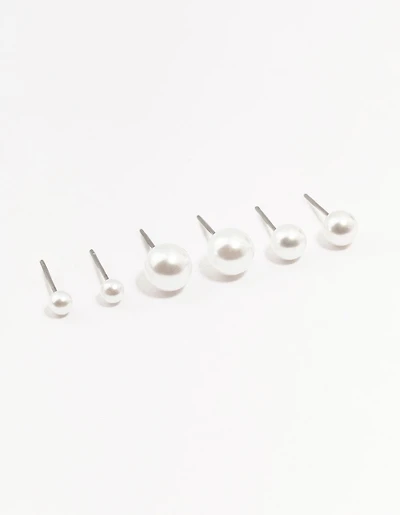 Beaded Multi Size Pearl Stud Earrings 3-Pack