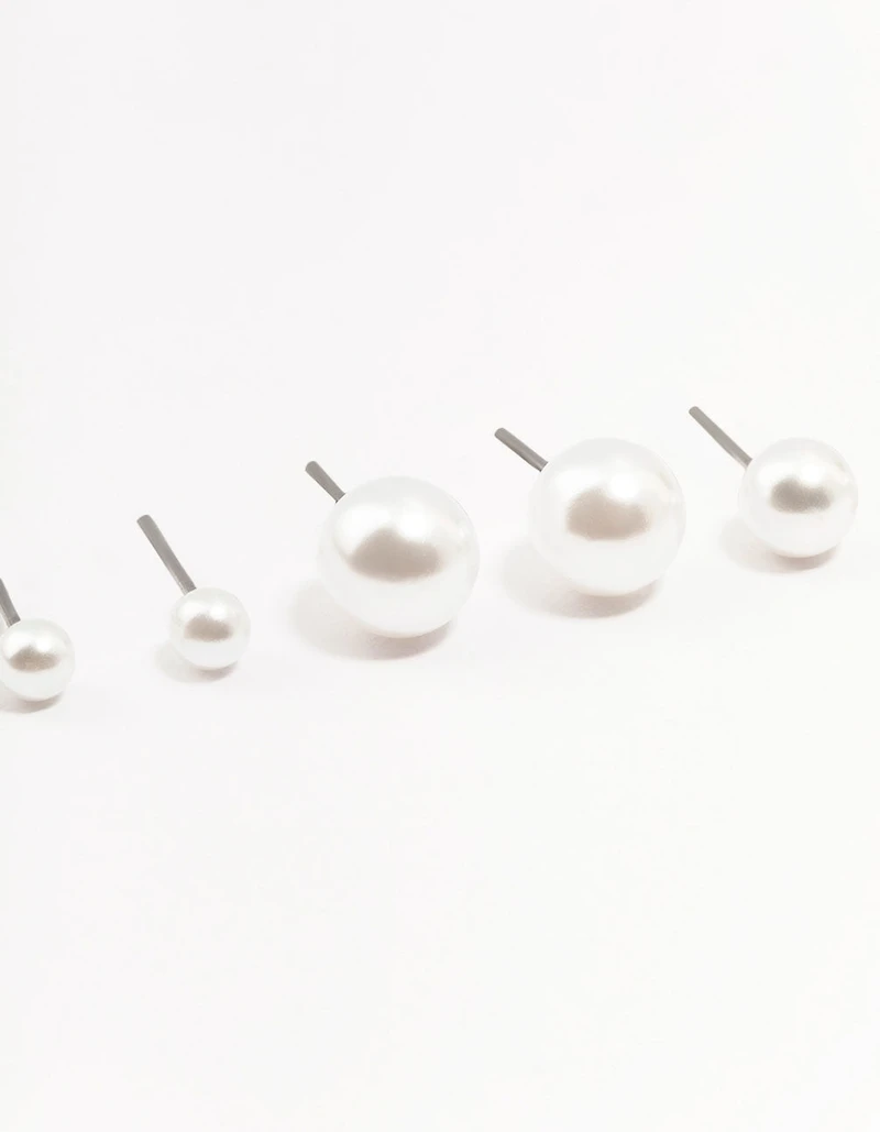 Beaded Multi Size Pearl Stud Earrings 3-Pack