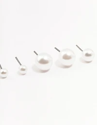 Beaded Multi Size Pearl Stud Earrings 3-Pack