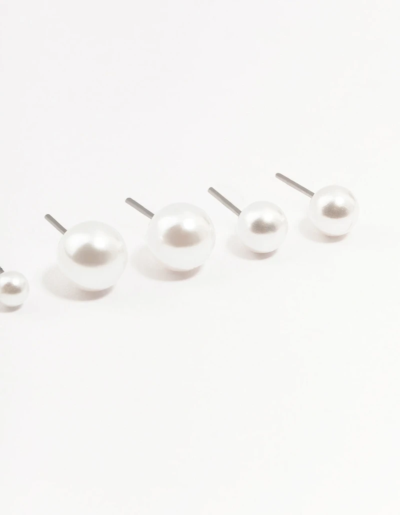 Beaded Multi Size Pearl Stud Earrings 3-Pack