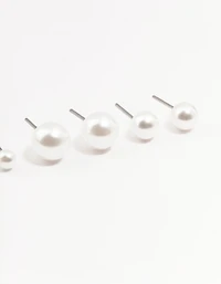 Beaded Multi Size Pearl Stud Earrings 3-Pack