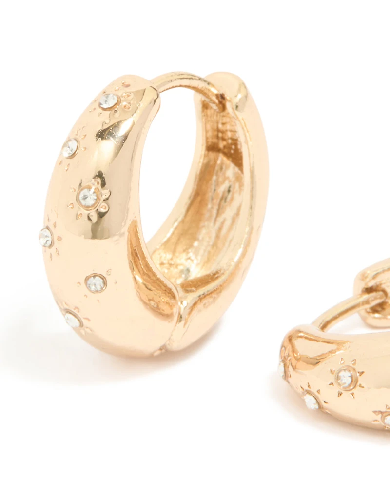 Gold Diamante Tear Drop Clicker Huggie Earrings