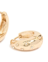 Gold Diamante Tear Drop Clicker Huggie Earrings