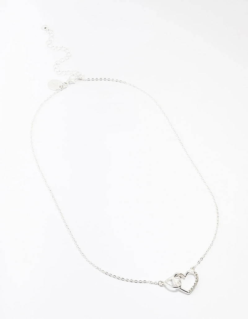 Silver Diamante Heart Link Necklace