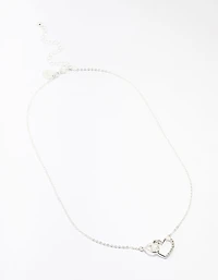 Silver Diamante Heart Link Necklace