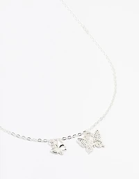 Silver Double Diamante Butterfly Necklace