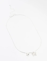 Silver Double Diamante Butterfly Necklace