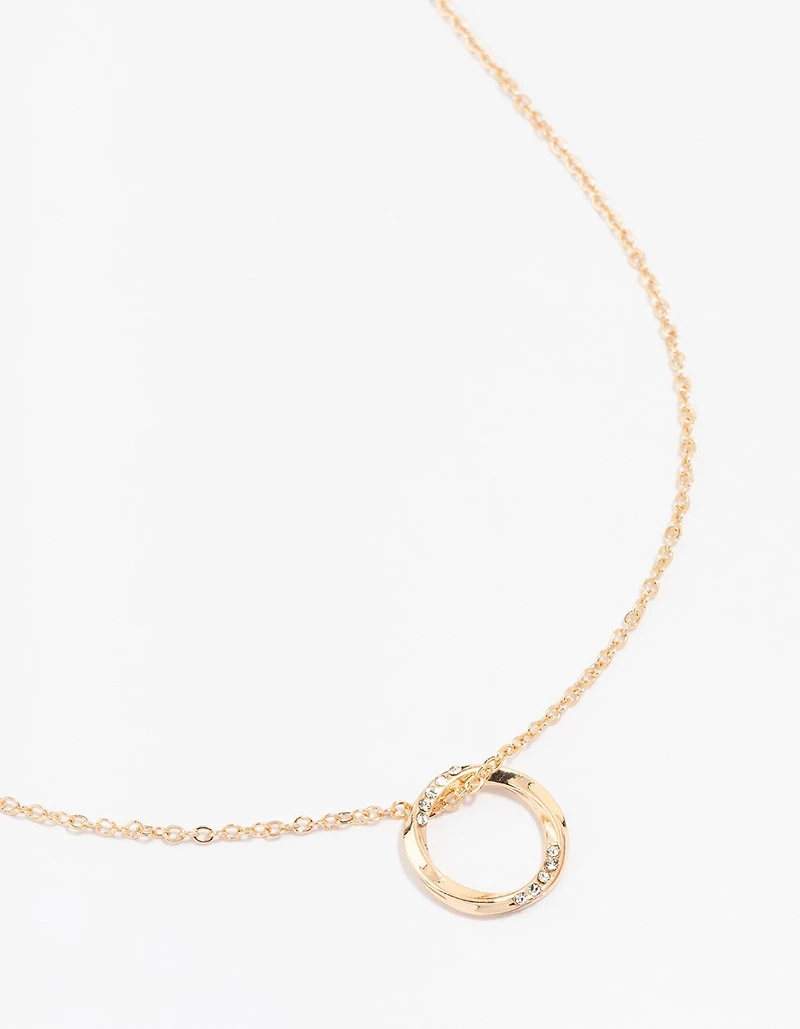 Gold Thin Diamante O Ring Necklace