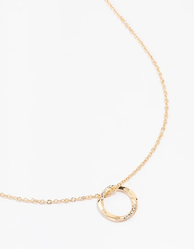 Gold Thin Diamante O Ring Necklace