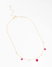 Gold Pearl And Diamante Heart Droplet Necklace