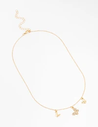 Gold Diamante Butterfly Droplet Necklace