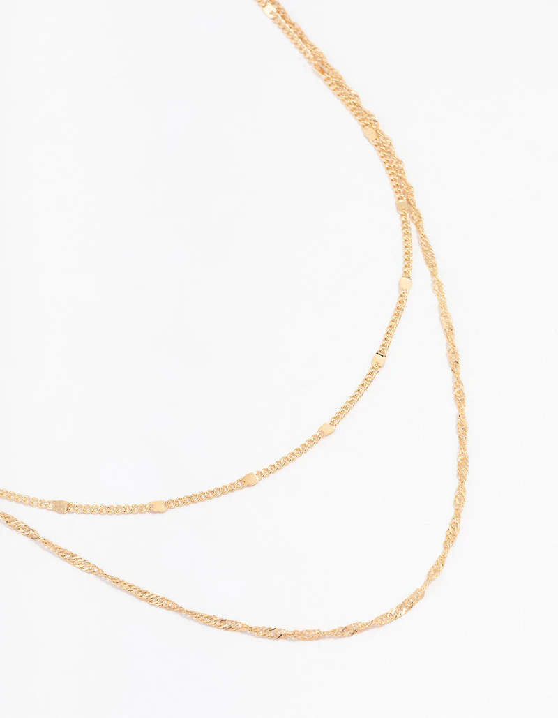 Gold Rope Double Chain Layered Necklace