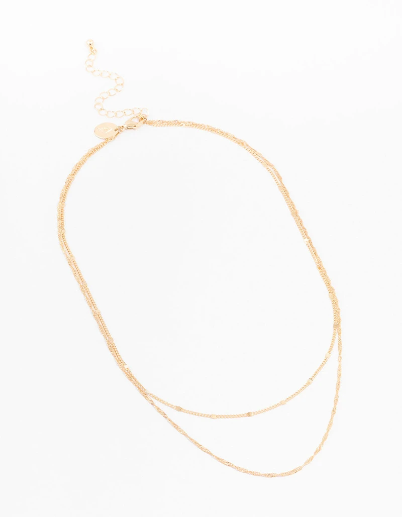Gold Rope Double Chain Layered Necklace