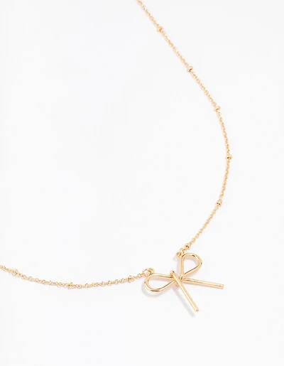 Gold Ball Chain Bow Necklace