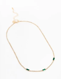 Gold Cup Chain Baguette Station Necklace