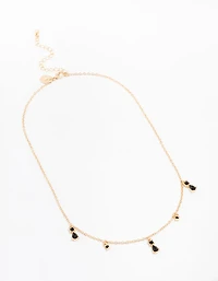 Gold Pear Black Droplet Necklace