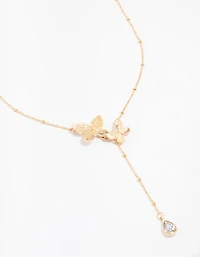 Gold Double Butterfly Y-Necklace