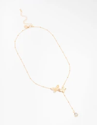 Gold Double Butterfly Y-Necklace