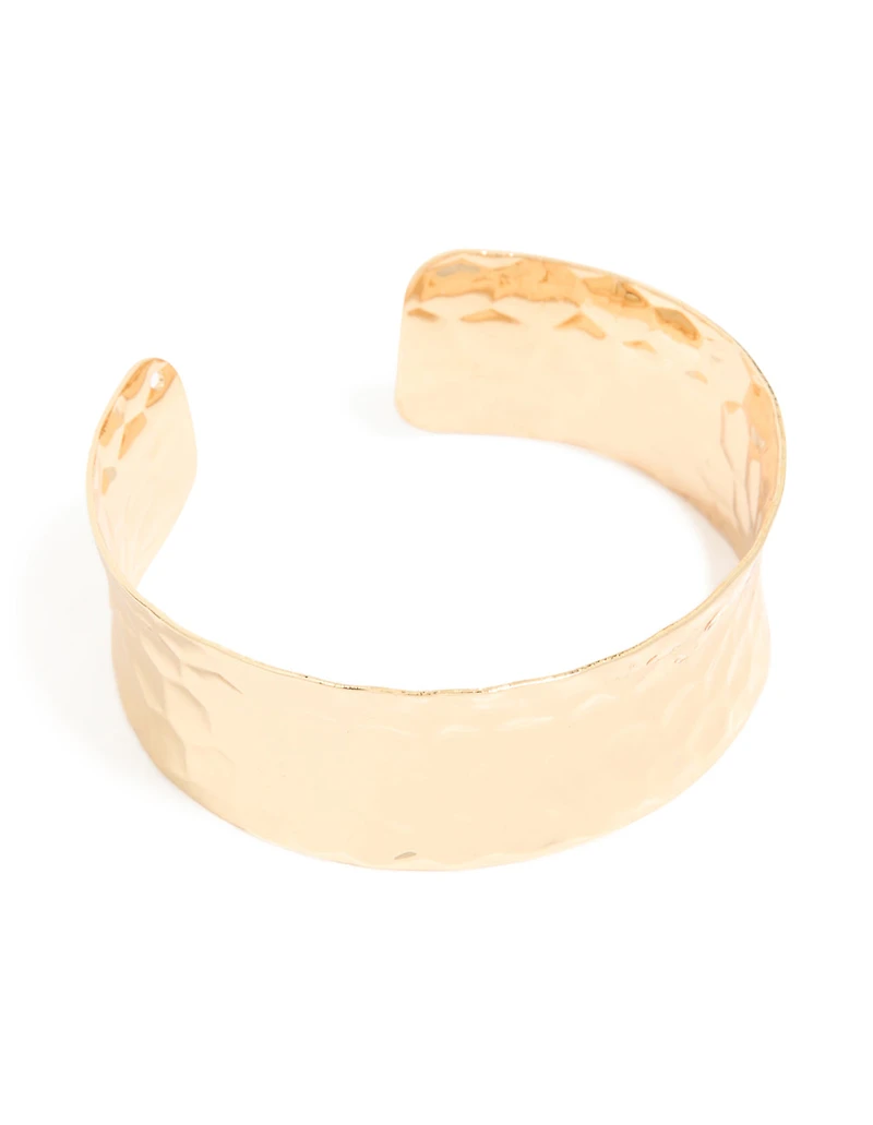 Gold Hammered Open Wrist Cuff