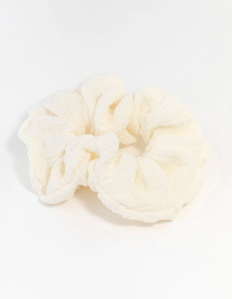 Cream Fabric Seersucker Scrunchie