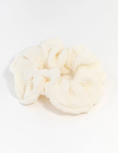 Cream Fabric Seersucker Scrunchie