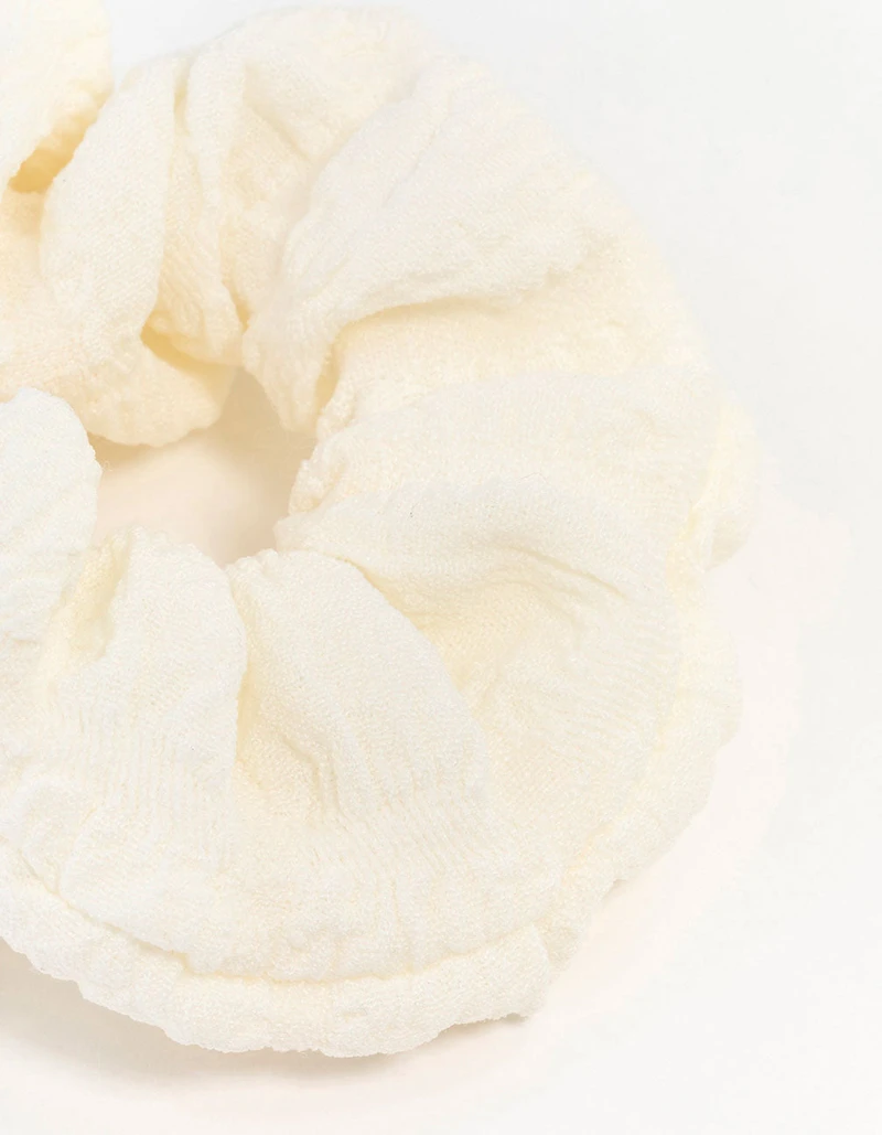 Cream Fabric Seersucker Scrunchie