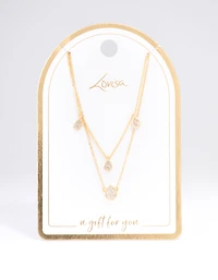 Gold Plated Brass Cubic Zirconia Teardrop Layered Necklace