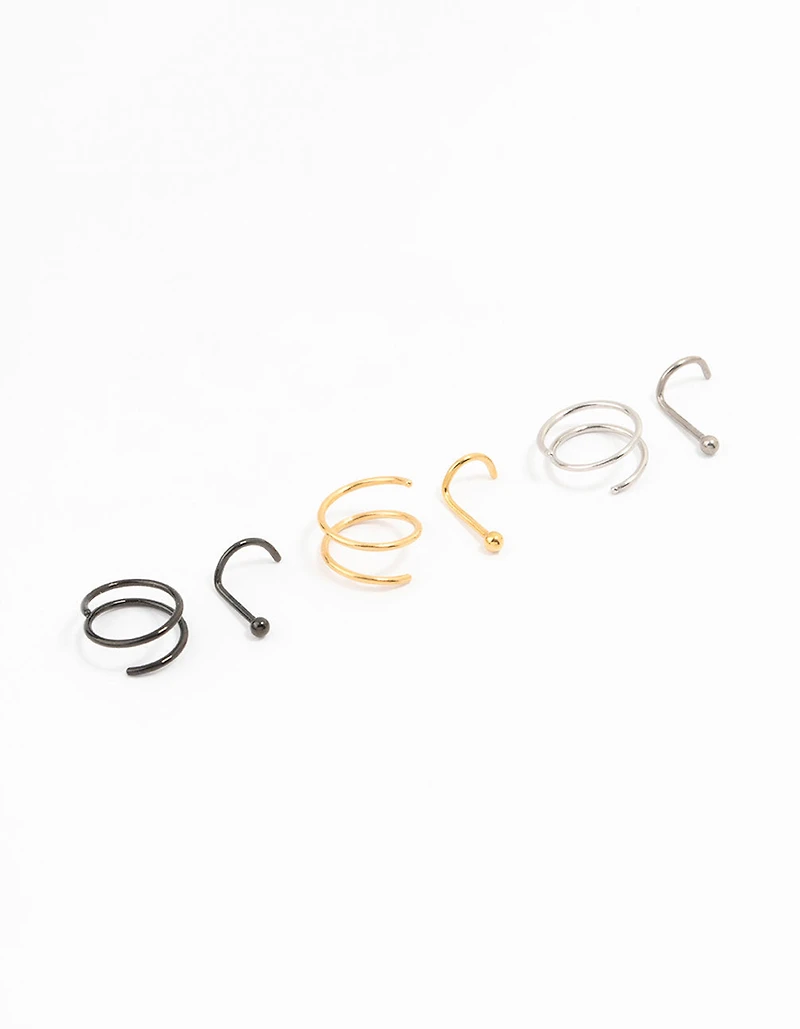 Titanium Spiral Mixed Nose Piercings 6-Pack