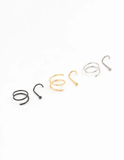 Titanium Spiral Mixed Nose Piercings 6-Pack