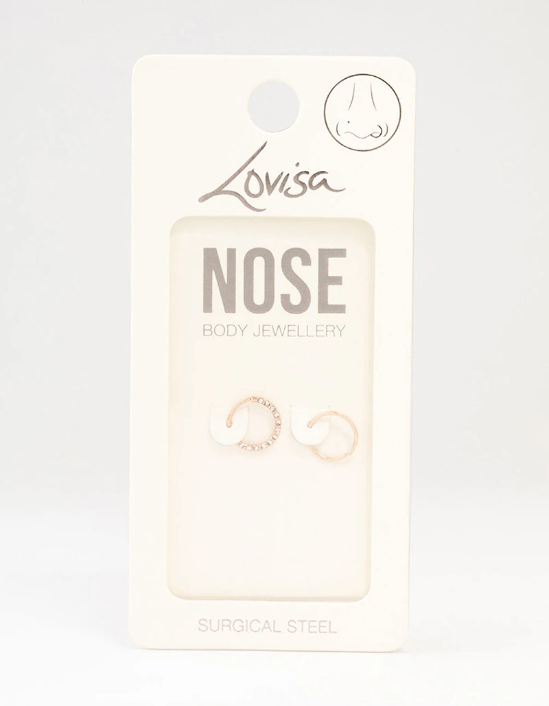 Rose Gold Plated Surgical Steel Textured Nose Rings 2-Pack