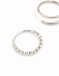 Surgical Steel Cubic Zirconia And Spiral Nose Ring 2-Pack