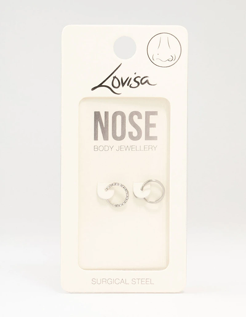 Surgical Steel Cubic Zirconia And Spiral Nose Ring 2-Pack