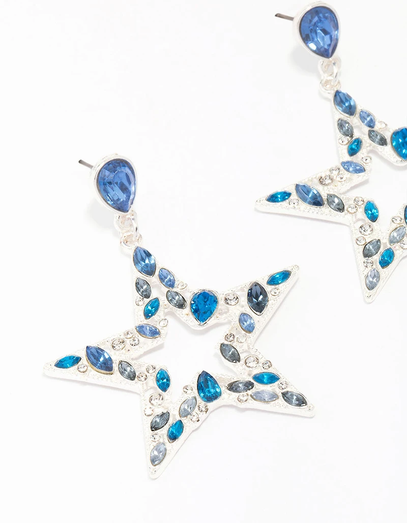 Boucles d’oreilles pendentes Silver & Blue Small Diamante Star