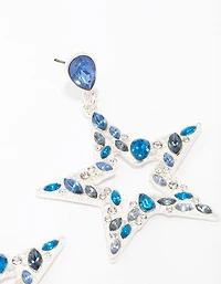 Boucles d’oreilles pendentes Silver & Blue Small Diamante Star