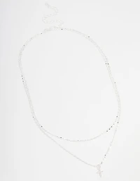 Silver Plated Cubic Zirconia Fine Cross Necklace 2-Pack