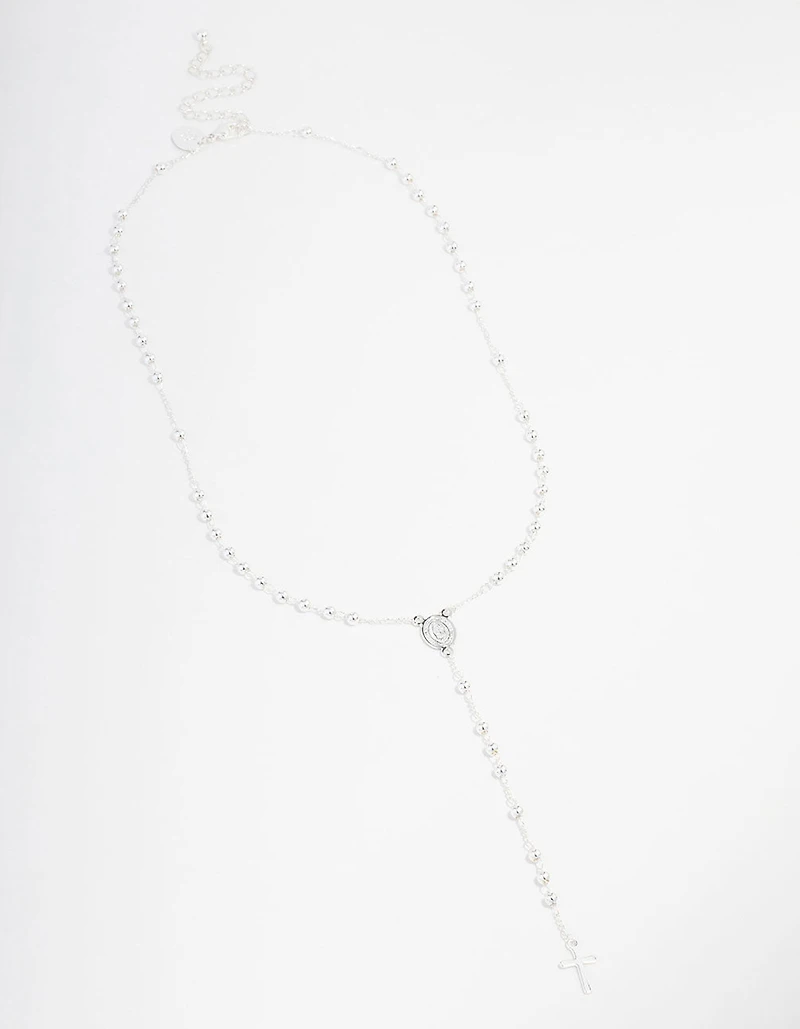 Silver Plated Mary Cross Ball Necklace