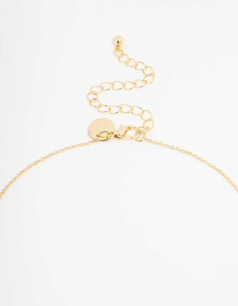 Gold Plated Cubic Zirconia Plain Cross Necklace & Stud Earrings