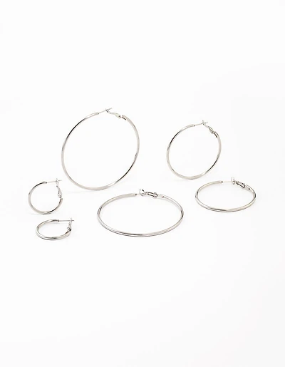 Waterproof Stainless Steel Thin Hoop Earrings 3-Pack