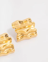 Waterproof Gold Plated Stainless Steel Square Textured Stud Earrings