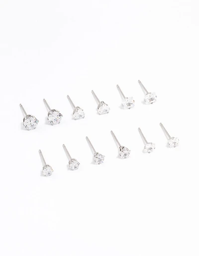 Waterproof Stainless Steel Cubic Zirconia Stud Earrings 6-Pack