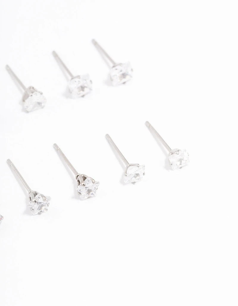 Waterproof Stainless Steel Cubic Zirconia Stud Earrings 6-Pack