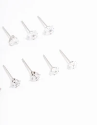 Waterproof Stainless Steel Cubic Zirconia Stud Earrings 6-Pack
