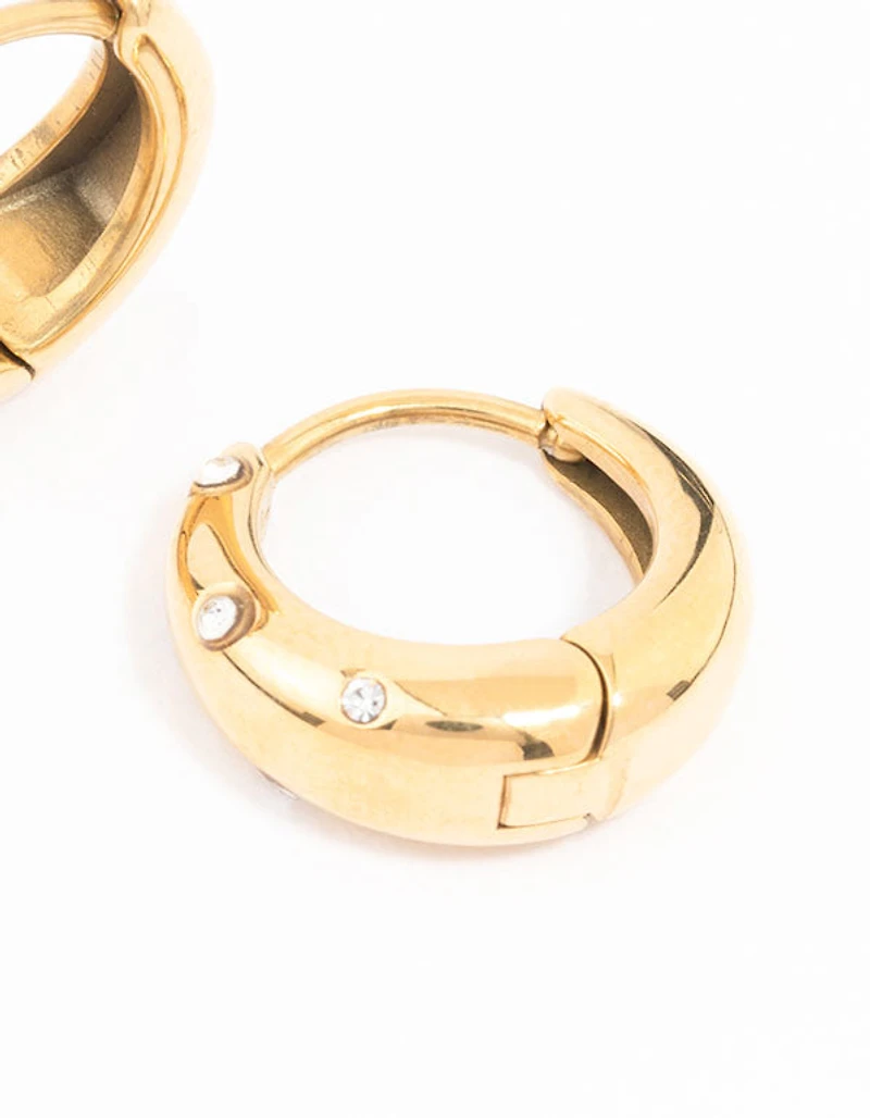Waterproof Gold Plated Stainless Steel Crystal Huggie Hoop Earrings