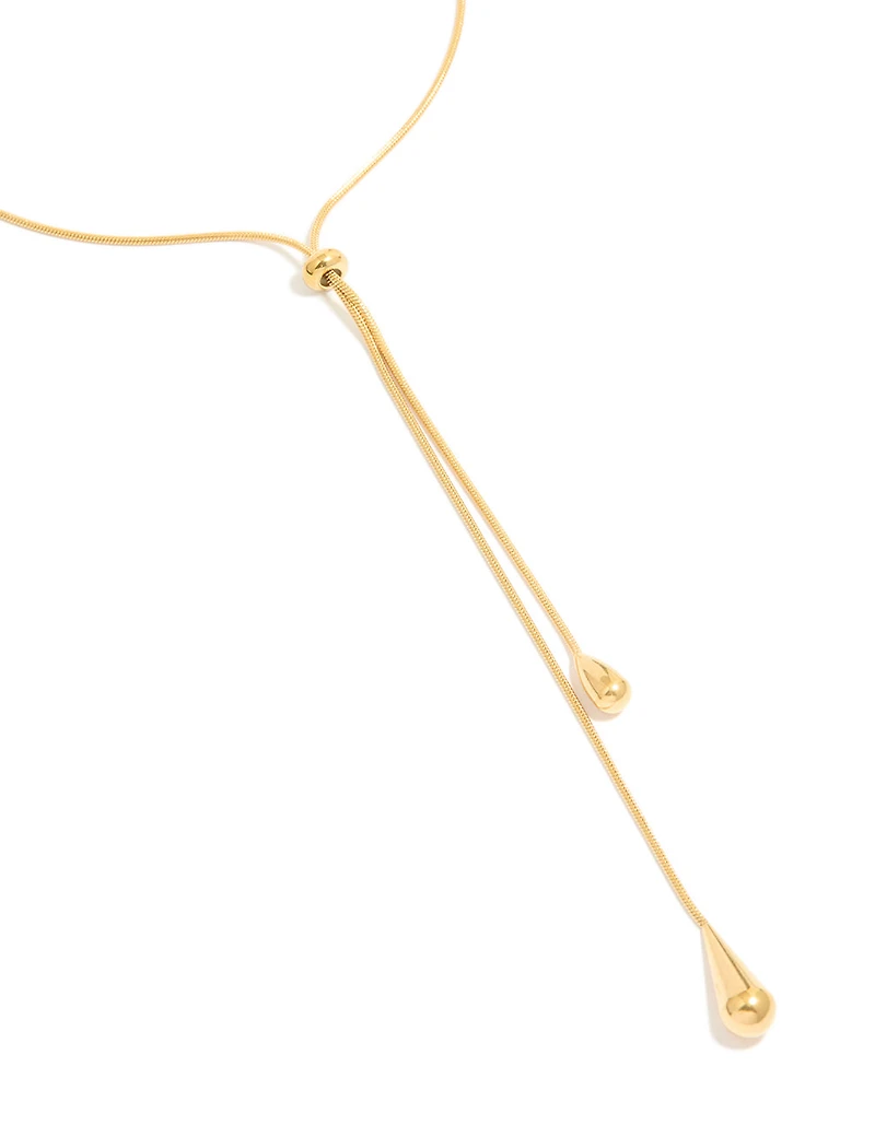 Waterproof Gold Plated Stainless Steel Pull Through Lariat Necklace