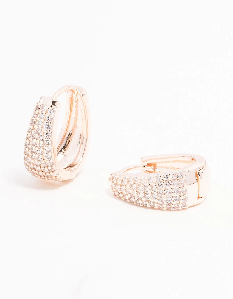 Rose Gold Plated Cubic Zirconia Classic Pave Hoop Earrings